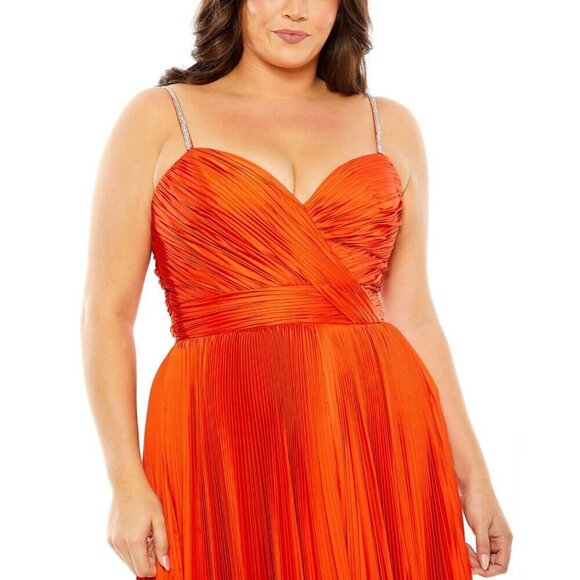 Mac Duggal Size 16 Red Orange 77008 Sweetheart Neck Rhinestone Strap Gown Dress - Picture 2 of 11